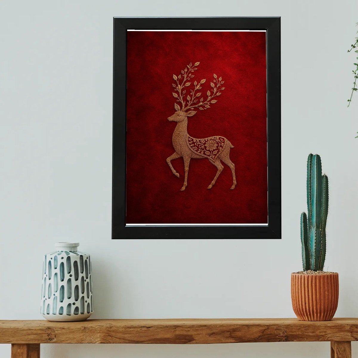 Golden Deer on Crimson Velvet