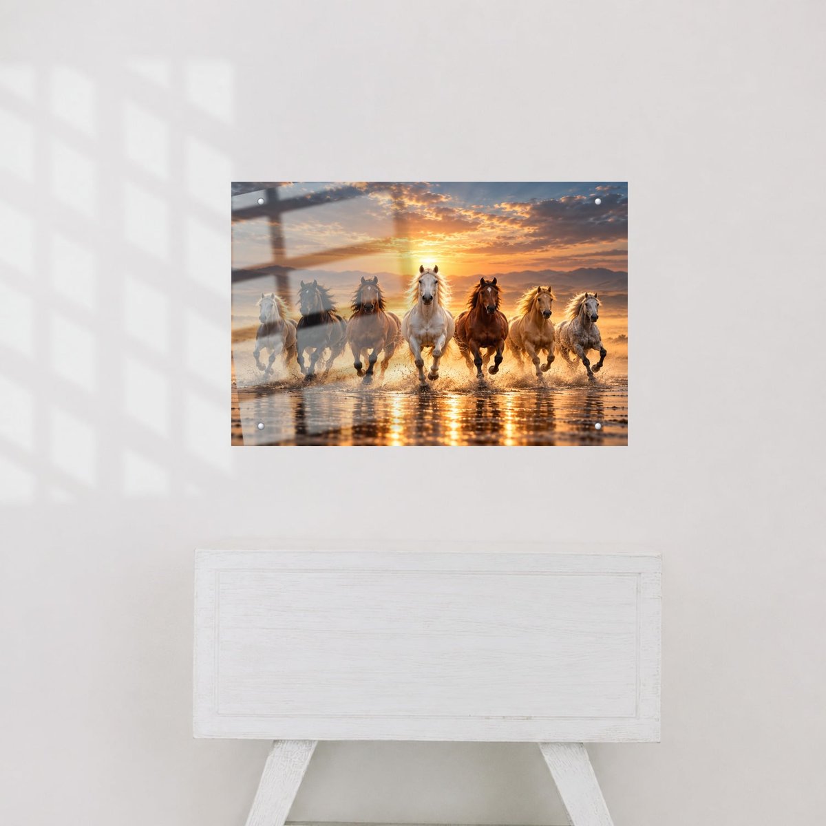 Galloping 7 Horses Sunset Wall Art โ room view 3