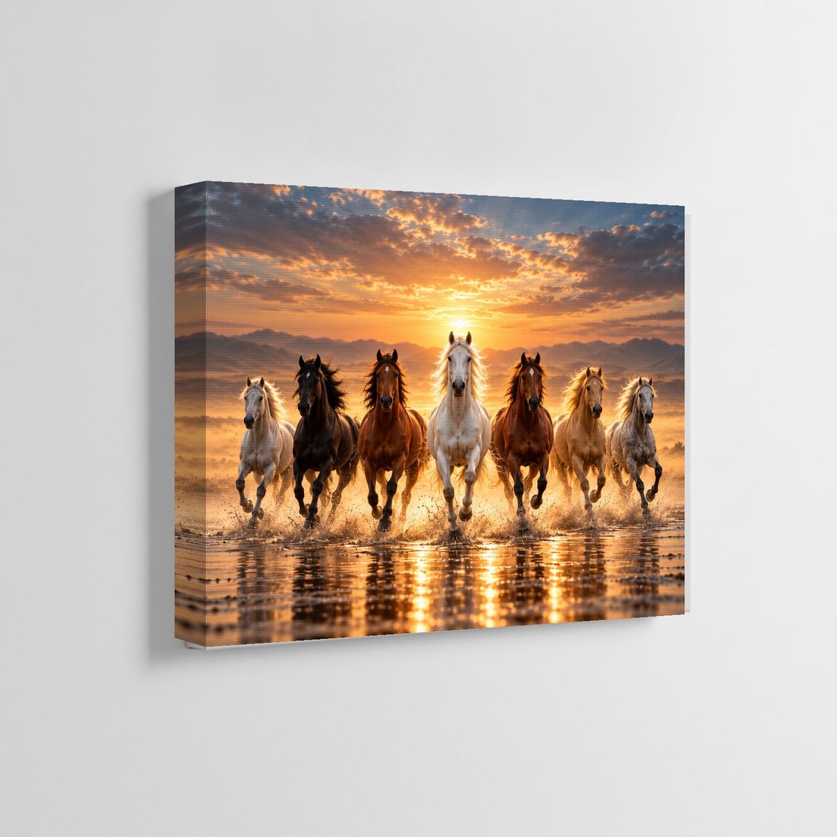 Galloping 7 Horses Sunset Wall Art โ room view 5
