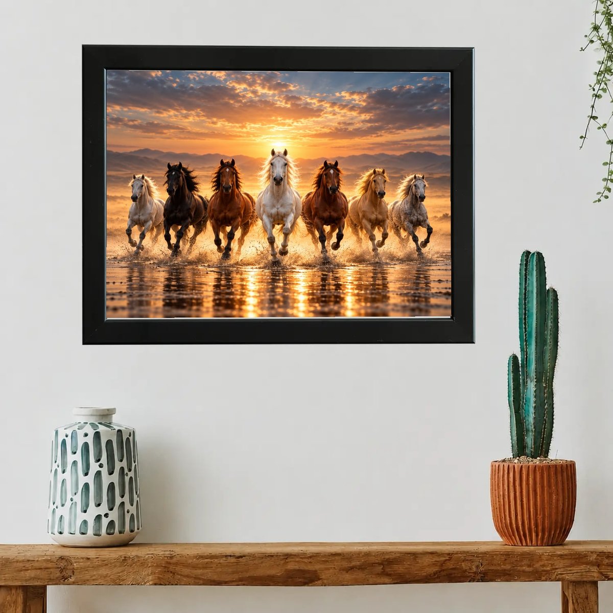 Galloping 7 Horses Sunset Wall Art