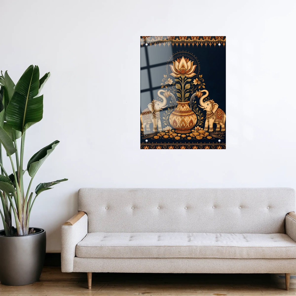 Elephant Lotus Wall Art for Prosperity — room view 3