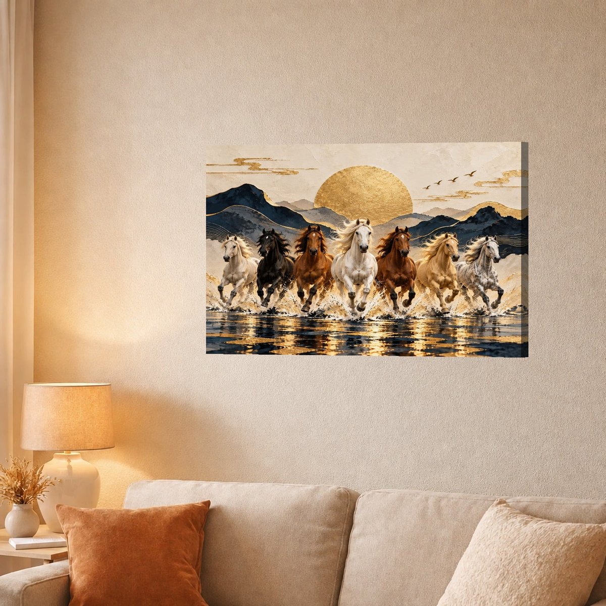Seven Horses Wall Art: Golden Dawn — Canvas finish